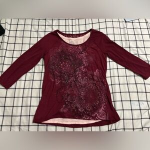 Y2K BRAND NEW Burgundy Top with Pink Undershirt L